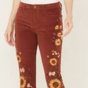 New Free people Driftwood corduroy sunflower flare pants 25